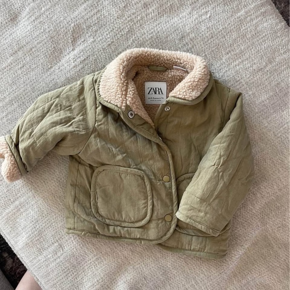 Zara Olive Quilted Jacket with Cream Lining